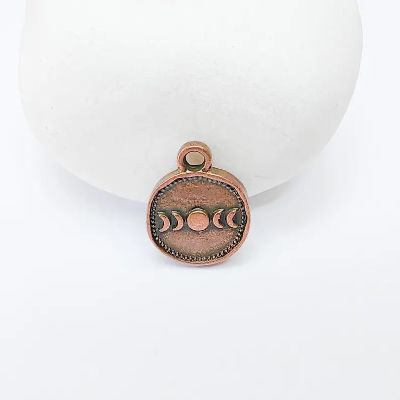 4 Moon Phases Pendant Charm, 16x13mm Double Sided Antique Copper Plated Zamac, Nickel Free Lead Free, Jewelry Making Supplies, G37510