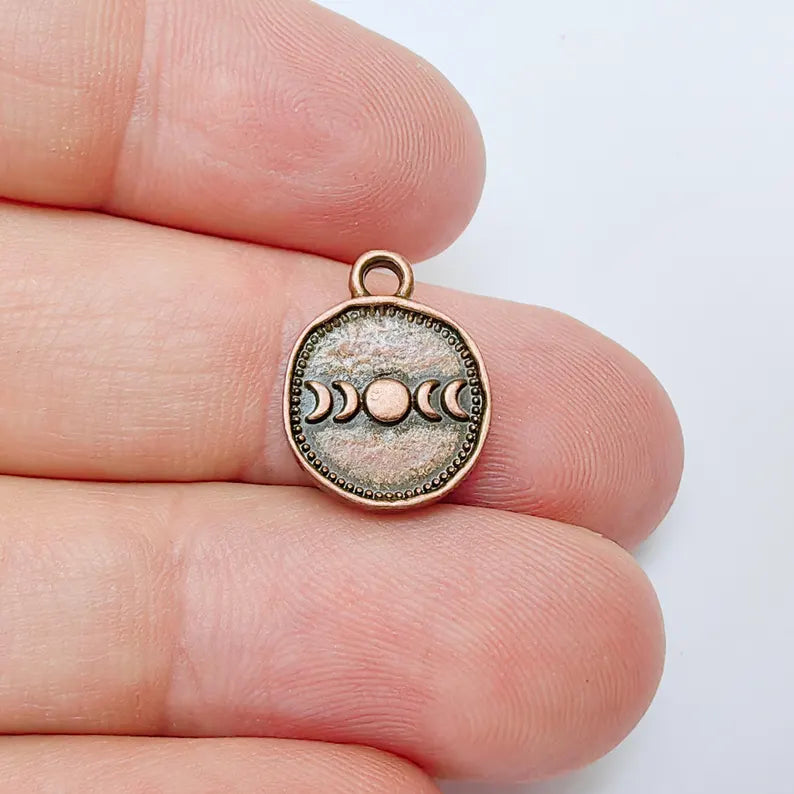 4 Moon Phases Pendant Charm, 16x13mm Double Sided Antique Copper Plated Zamac, Nickel Free Lead Free, Jewelry Making Supplies, G37510