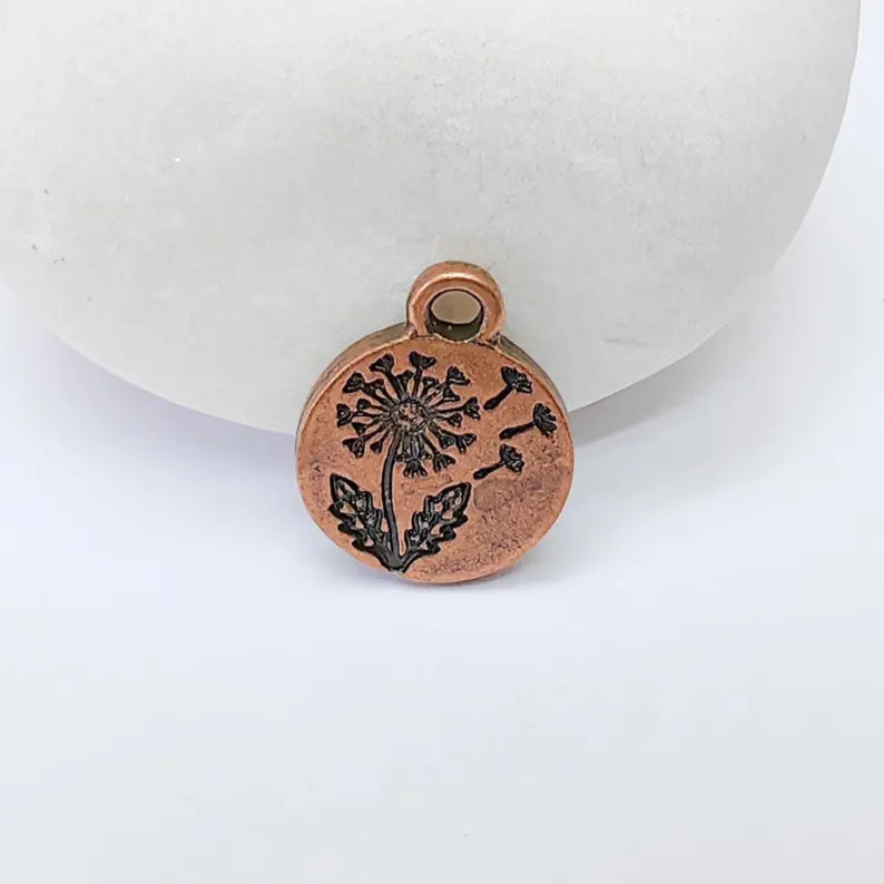 4 Dandelion Flower Charm, Double Sided Botanical, Organic Shape Plant Charm, Nature Earring, Floral Tag, Antique Copper Plated 16x13mm G37515
