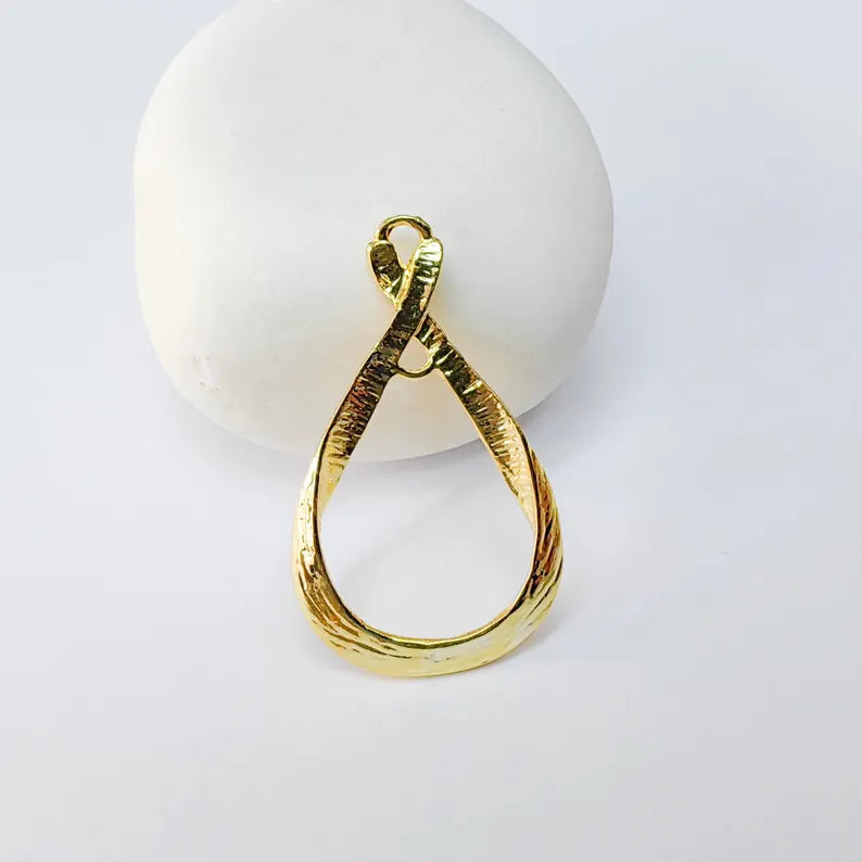 Hammered Teardrop Earring Component, 38x23mm Drop Charm, 24k Shiny Gold Plated Brass Jewelry Finding, G37517