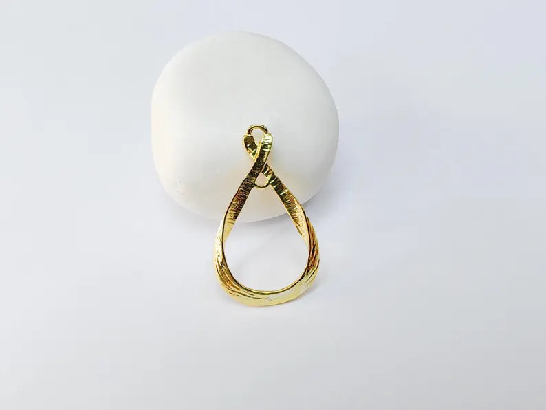 Hammered Teardrop Earring Component, 38x23mm Drop Charm, 24k Shiny Gold Plated Brass Jewelry Finding, G37517