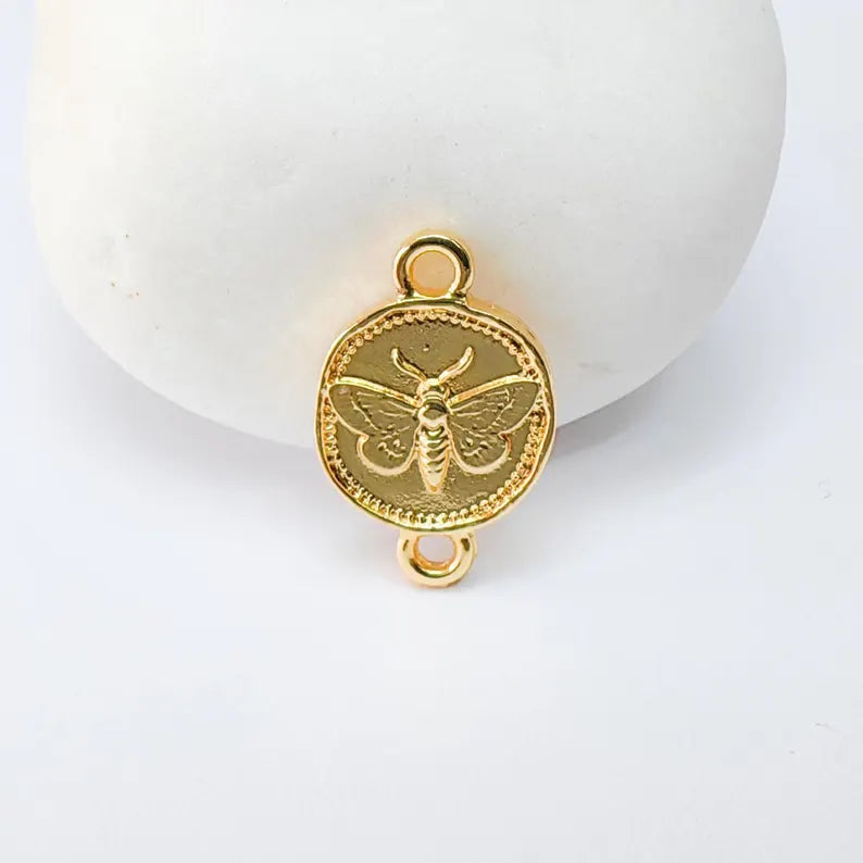 2 Moth Connector Charm, Double Sided Link for Bracelets and Necklaces 24k Shiny Gold 16x13mm G37525