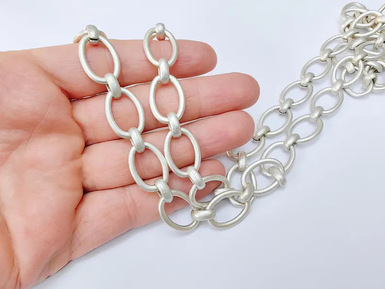 Large Oval Chain, 21x15mm Silver Plated Zamak Chain, 1 Meter - 3.3 Feet Jewelry Supply, G37527