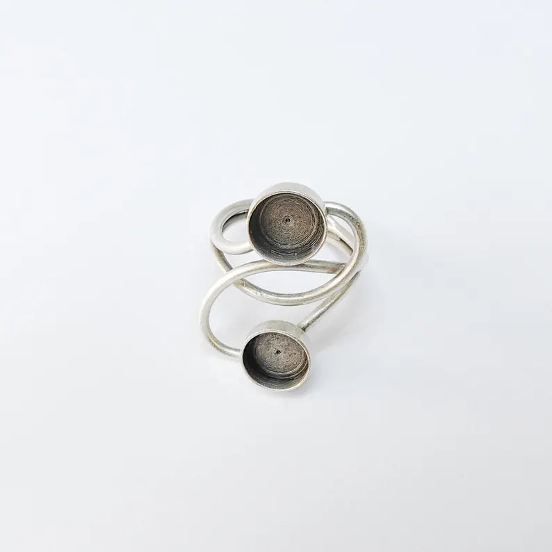Adjustable Ring Base with Two 8mm Bezels, Double Bezel Brass Ring Setting for Cabochon Jewelry G37529