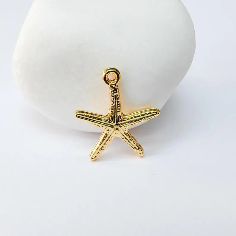 4 Starfish Charm Pendant 20x18mm, 24k Shiny Gold Nickel Free Zamak Ocean Jewelry Supply G37534