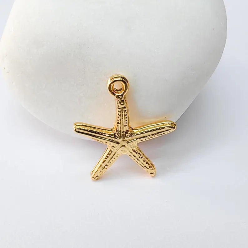4 Starfish Charm Pendant 20x18mm, 24k Shiny Gold Nickel Free Zamak Ocean Jewelry Supply G37534