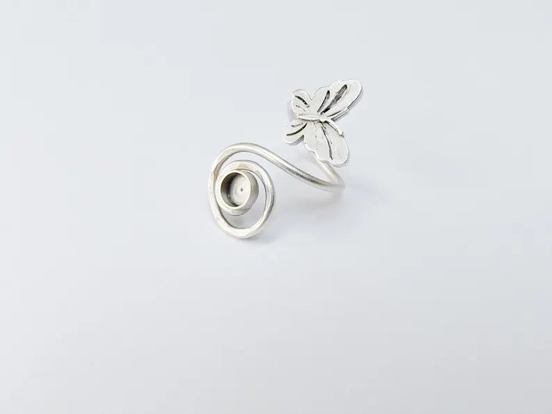 Adjustable Butterfly Ring Base with 6mm Bezel, Brass Ring Blank for Cabochon Jewelry Making G37535