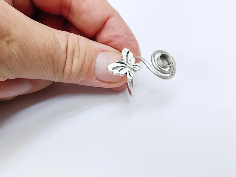 Adjustable Butterfly Ring Base with 6mm Bezel, Brass Ring Blank for Cabochon Jewelry Making G37535
