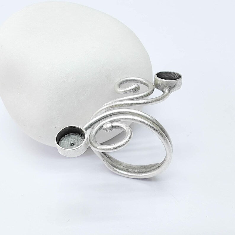 Adjustable Swirl Ring with 6mm Bezel, Antique Silver Plated Brass, Nickel Free, Lead Free, Handmade Jewelry Base G37547