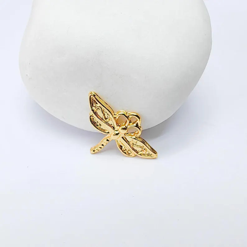 2 Dragonfly Charm 21x15mm, 24k Shiny Gold Plated Zamak Pendant, Nickel Free, Lead Free, Jewelry Making Supplies G37548