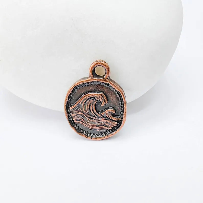 4 Ocean Wave Pendant, Wave Charm, Bracelet Charm, Earring Charm, Sea Symbol, Boho Beach, Surf Charm, Antique Copper Plated 16x13mm G37549