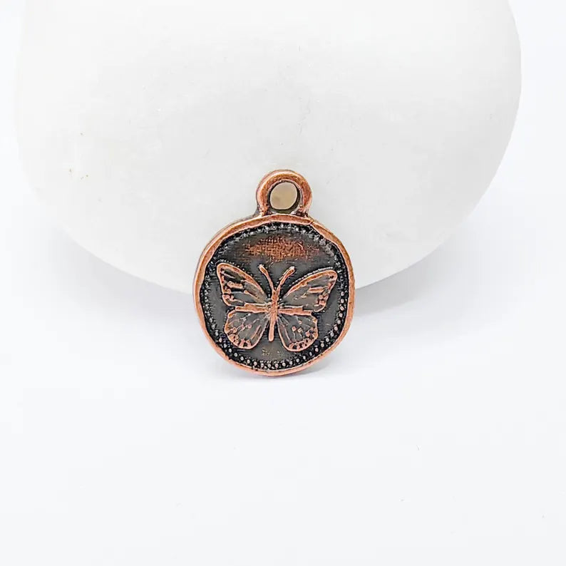 4 Double Sided Butterfly Pendant, Reversible Charm, Antique Copper Plated Zamak, Nickel Free, Lead Free, G37544
