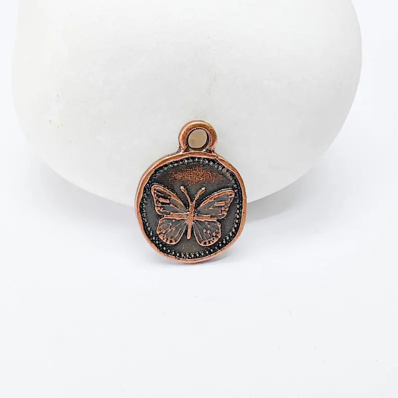 4 Double Sided Butterfly Pendant, Reversible Charm, Antique Copper Plated Zamak, Nickel Free, Lead Free, G37544