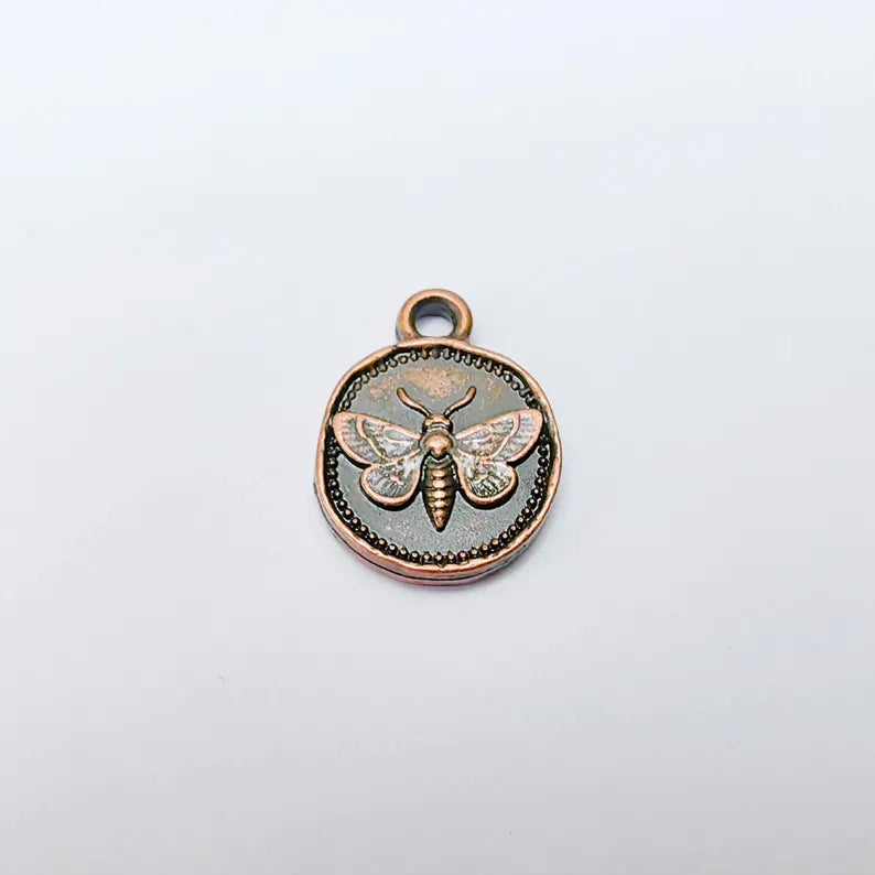 4 Moth Charm Pendant 16x13mm, Double Sided Insect Jewelry Supply, Antique Copper Plated Zamak Pendant, Nickel Free Lead Free G37552