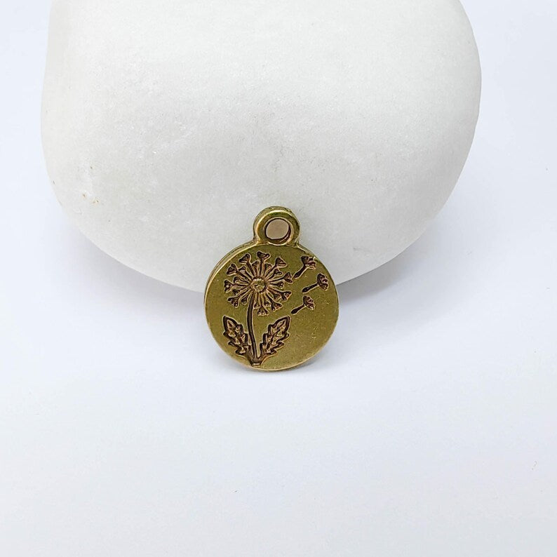 4 Dandelion Flower Charm, Double Sided Floral Plant, Nature Earring, Antique Bronze Plated 16x13mm G37556