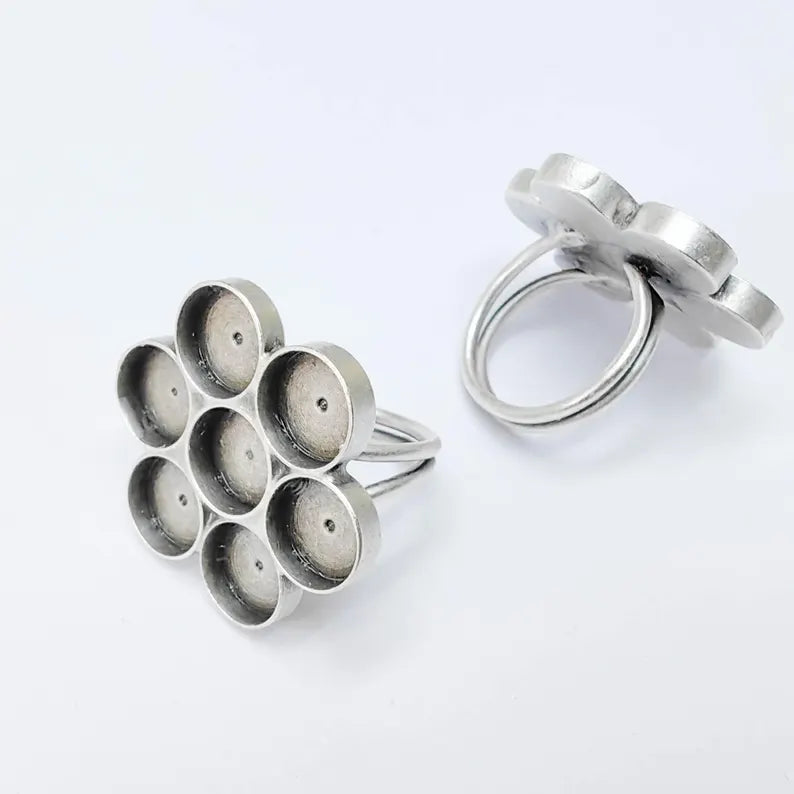 Multi Bezel Ring Base, Adjustable Flower Setting, 10mm Round Cabochon Holder G37557