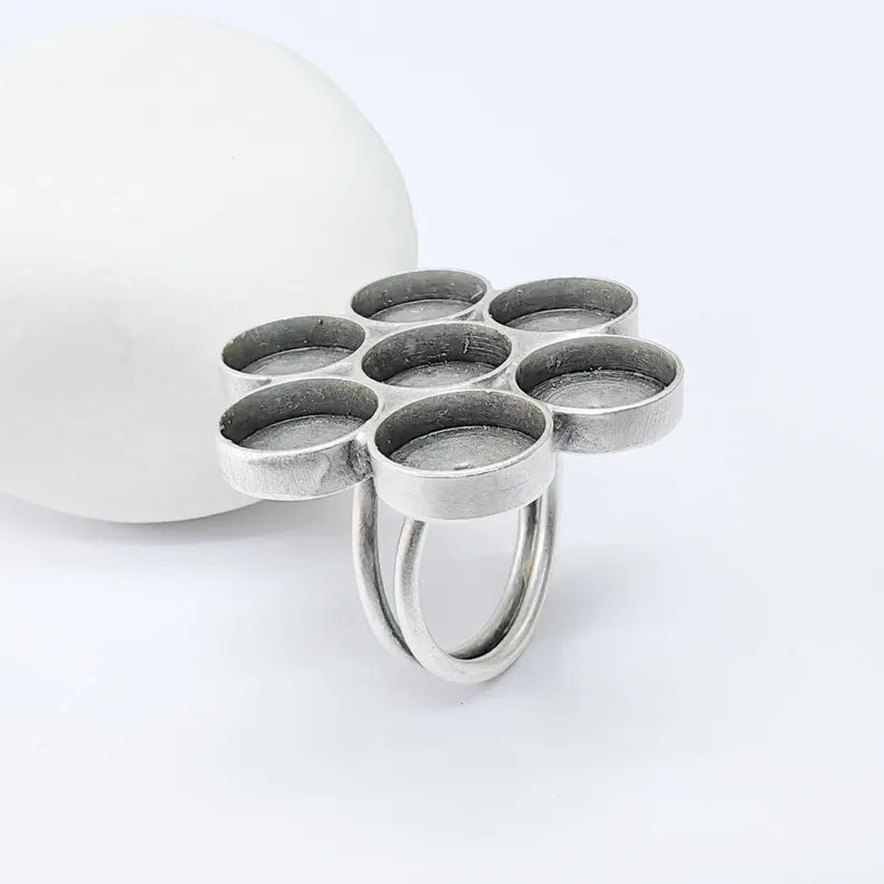 Multi Bezel Ring Base, Adjustable Flower Setting, 10mm Round Cabochon Holder G37557