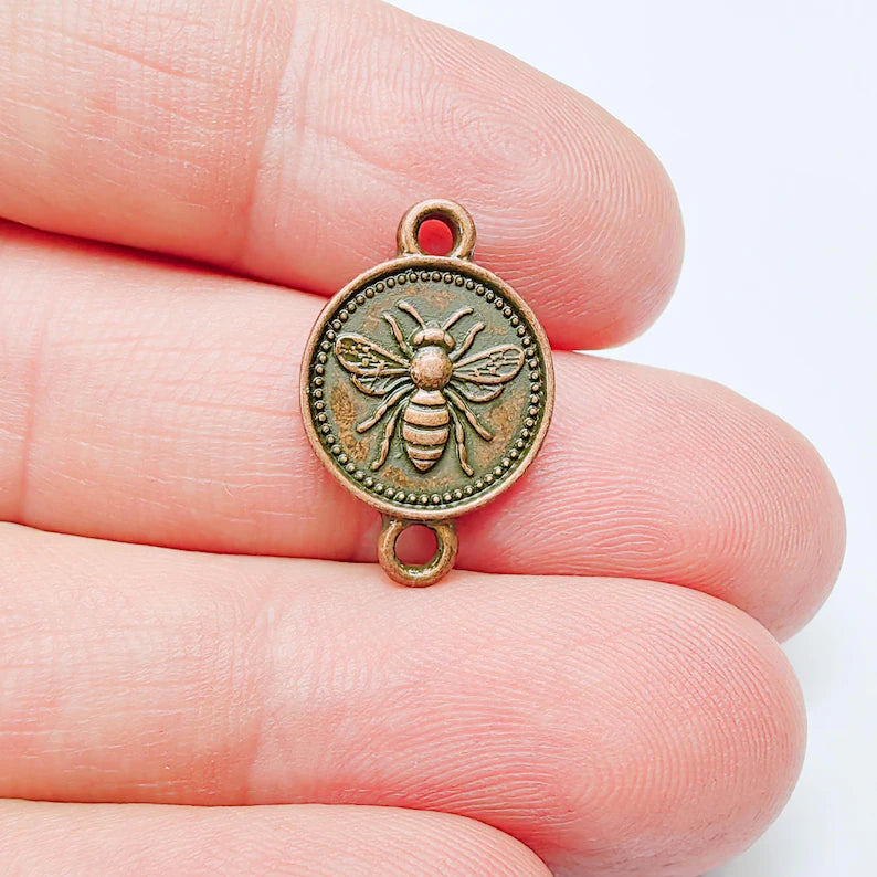 4 Bee Connector Double Sided Charm, 21x14mm Antique Copper Plated Zamac, G37559