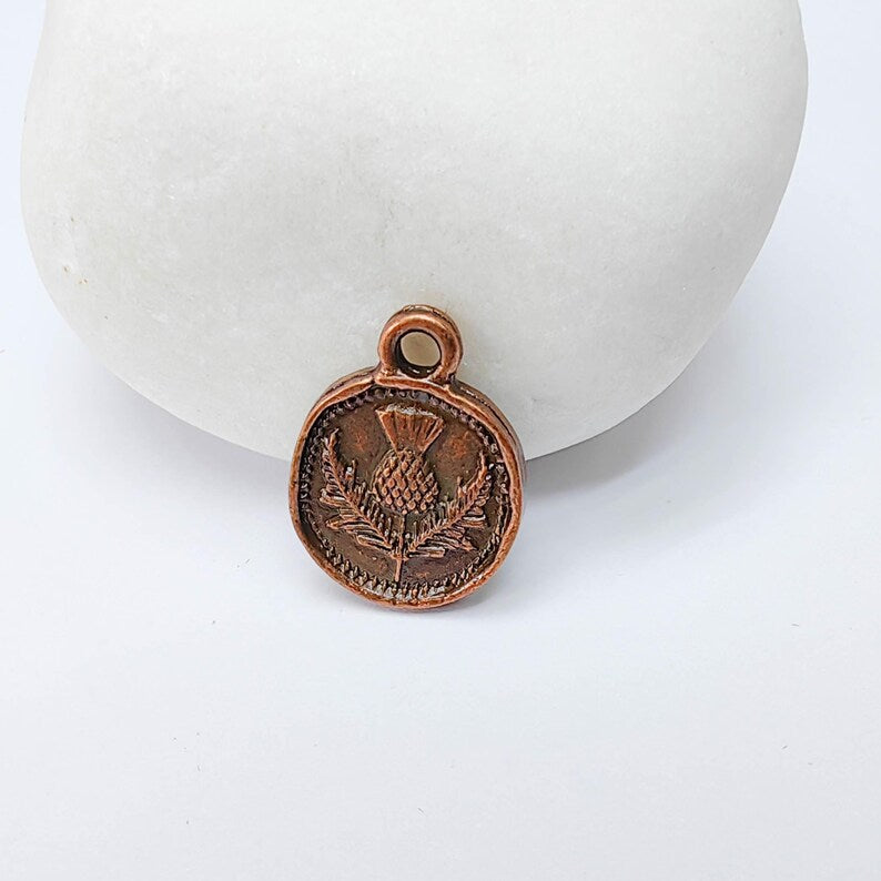 4 Thistle Charm, Double Sided Pendant, Boho Jewelry Making Supplies, Antique Copper Plated, 16x13mm G37561