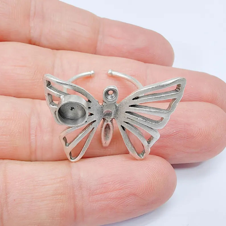 Butterfly Adjustable Ring with 6mm Bezel, Brass Nickel Free Lead Free G37567