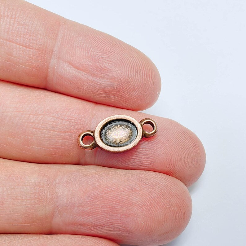 Oval Cabochon Connector, Bracelet Necklace Connector, 8x6mm Bezel, Antique Copper Plated, G37569