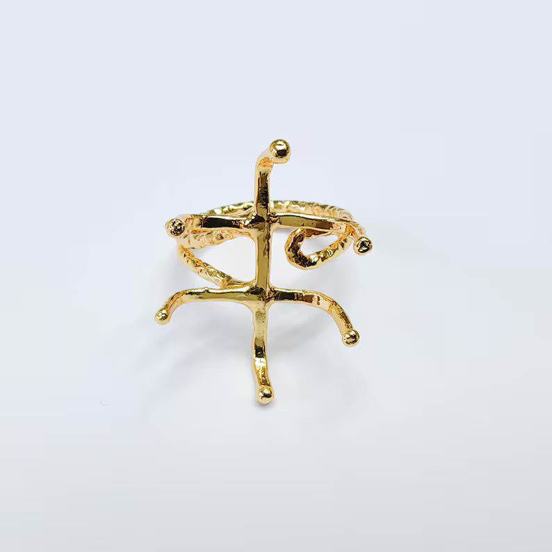 Claw Ring Setting, Cabochon Blank, Oval Base, Adjustable 24k Shiny Gold Brass 25x18mm G37575