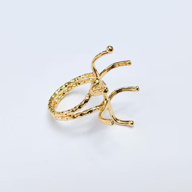 Claw Ring Setting, Cabochon Blank, Oval Base, Adjustable 24k Shiny Gold Brass 25x18mm G37575