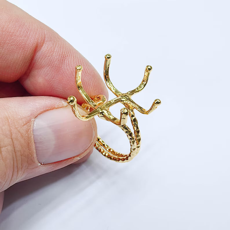 Claw Ring Setting, Cabochon Blank, Oval Base, Adjustable 24k Shiny Gold Brass 25x18mm G37575