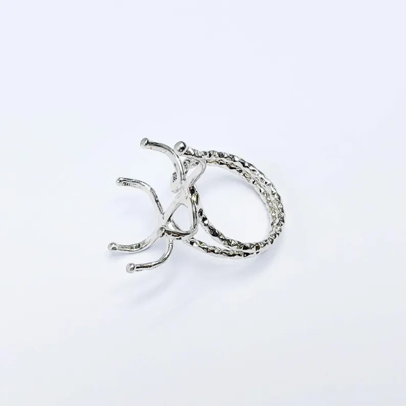 Claw Ring Setting, Cabochon Blank, Oval Base, Adjustable Shiny Silver Brass 25x18mm G37577