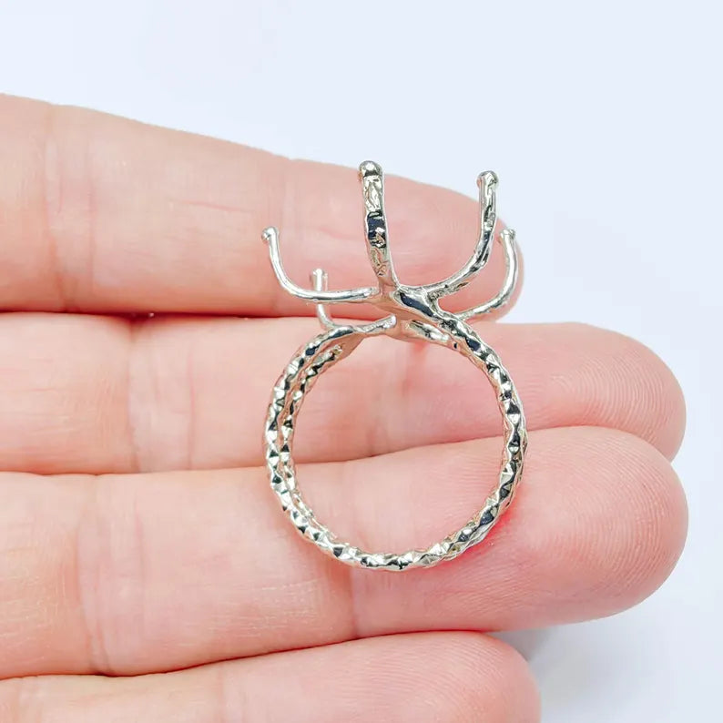 Claw Ring Setting, Cabochon Blank, Oval Base, Adjustable Shiny Silver Brass 25x18mm G37577