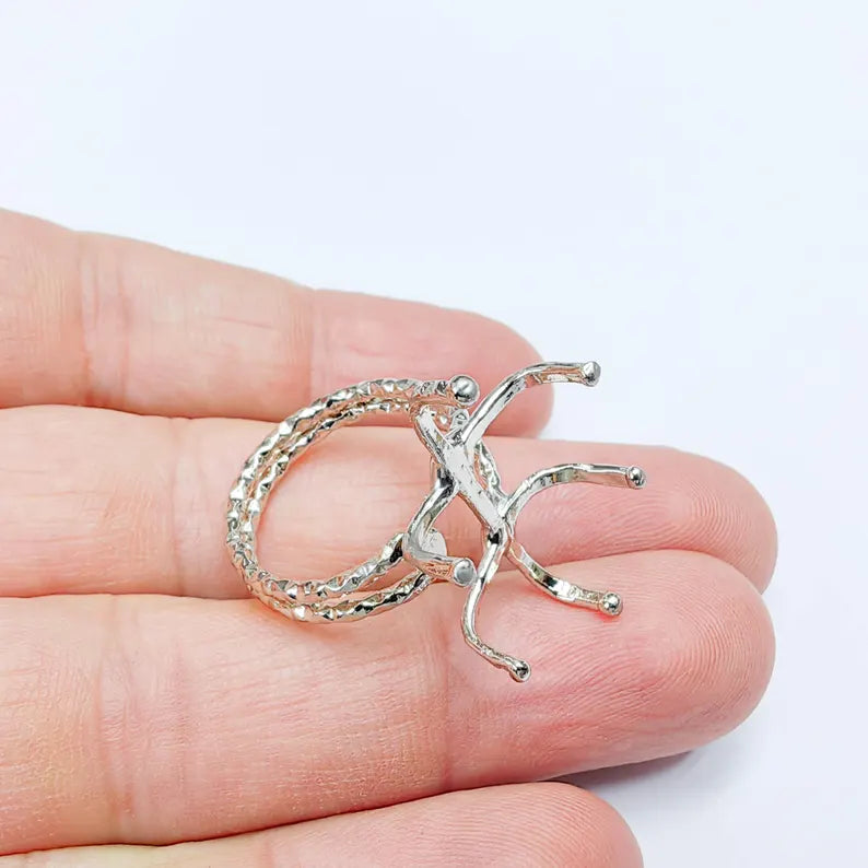 Claw Ring Setting, Cabochon Blank, Oval Base, Adjustable Shiny Silver Brass 25x18mm G37577