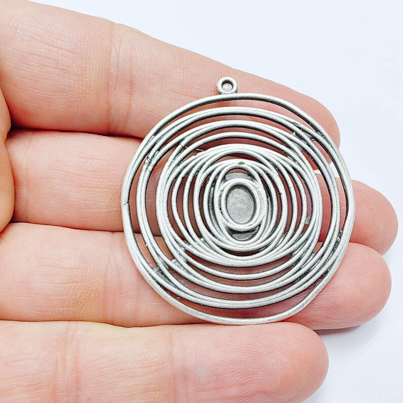 Circular Spiral Pendant Cabochon Setting, Antique Silver Plated Brass, 12mm bezel, 46x44mm G37579
