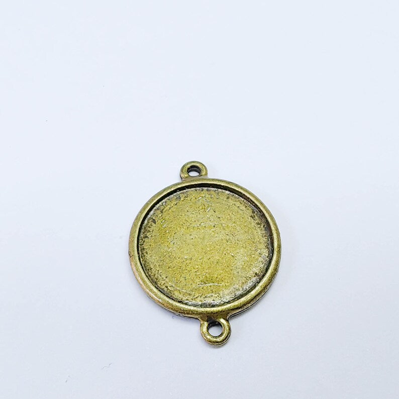 Round Connector Pendant 31x23mm, 20mm Bezel Setting, Antique Bronze Plated Jewelry Base G37587
