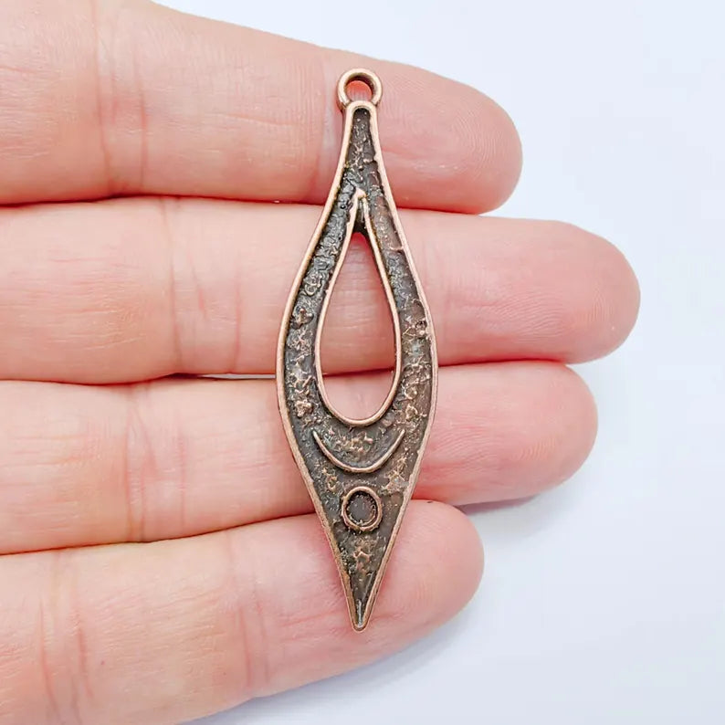 Teardrop Shape Pendant, 60×17mm Drop Earring Charm, Antique Copper Plated G37592