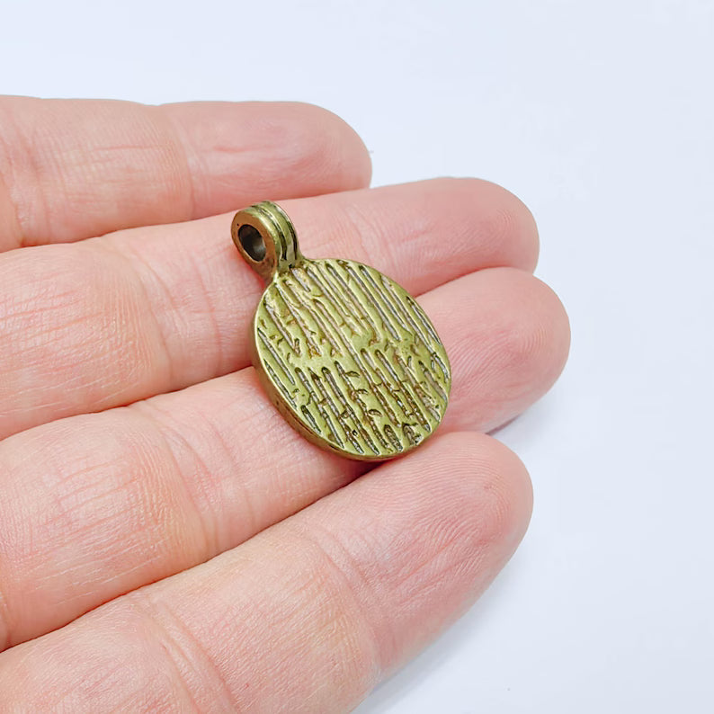 Textured Round Pendant, Antique Bronze Plated Zamac Charm, 30x21mm Jewelry Finding, G37593