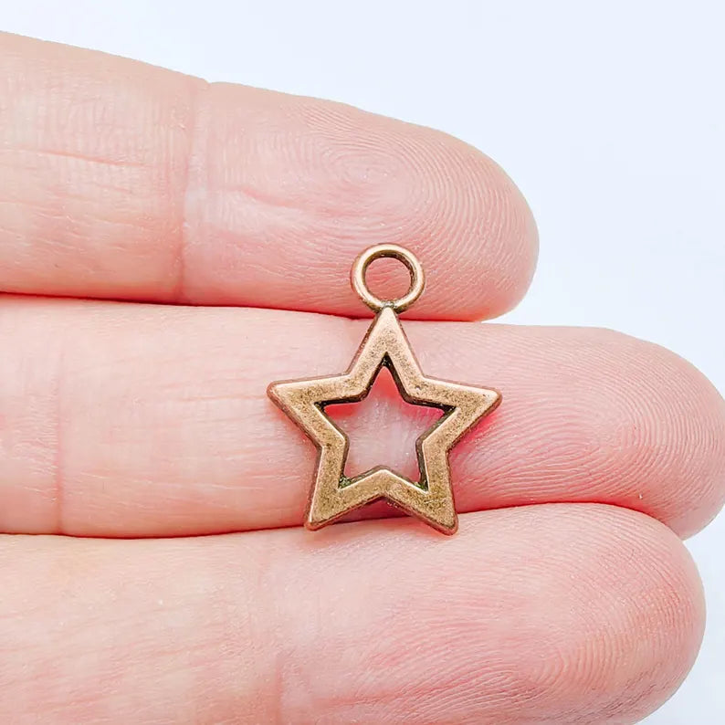4 Star Charm Pendant, Openwork Copper Earring Bracelet Charm Star, 20×16mm G37594