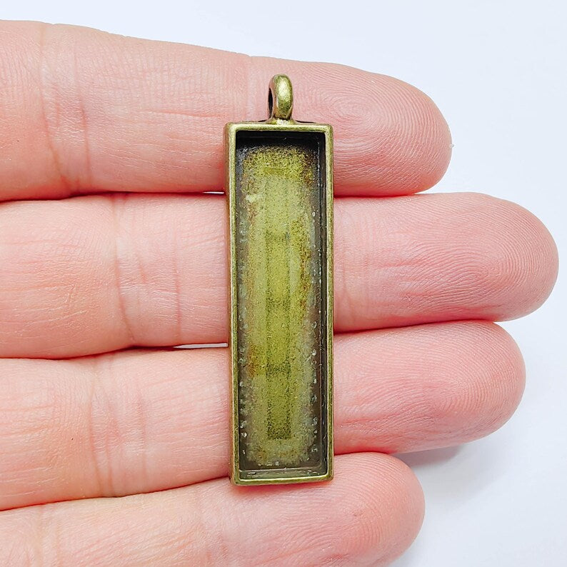 Rectangle Pendant Blank Bezel Antique Bronze Plated (50x13mm)(40x10 mm Bezel Inner Size) G37595