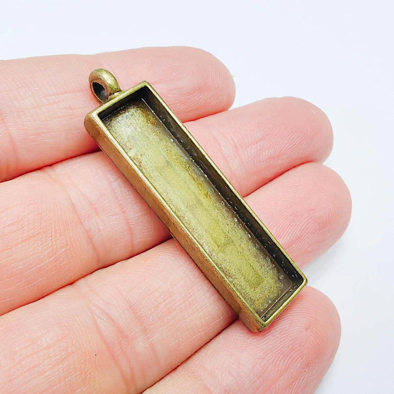 Rectangle Pendant Blank Bezel Antique Bronze Plated (50x13mm)(40x10 mm Bezel Inner Size) G37595