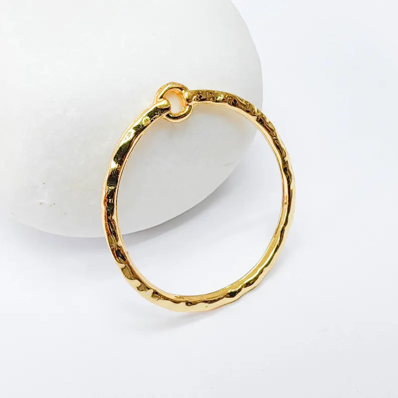 2 Hammered Circle Pendant 30x28mm, Round Hoop Connector Charm, 24k Shiny Gold Zamac G37543