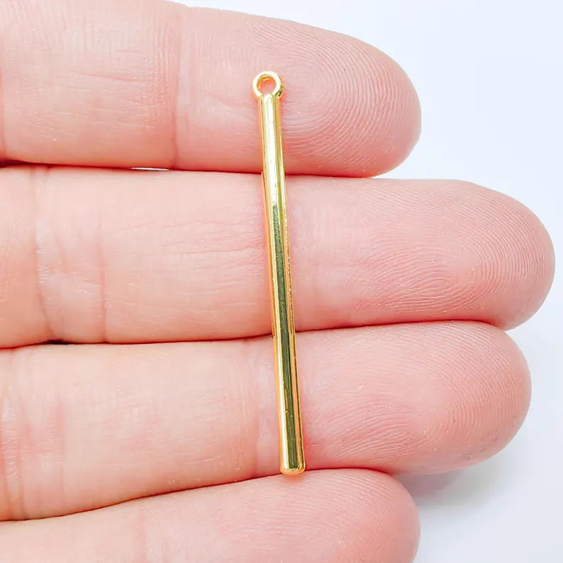 4 Minimalist Bar Pendant 40x2mm, Vertical Stick Charm, 24k Shiny Gold Zamac, Nickel Free, Lead Free, G37546