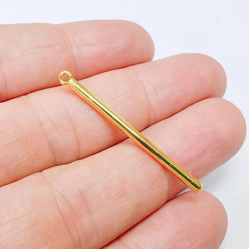 4 Minimalist Bar Pendant 40x2mm, Vertical Stick Charm, 24k Shiny Gold Zamac, Nickel Free, Lead Free, G37546