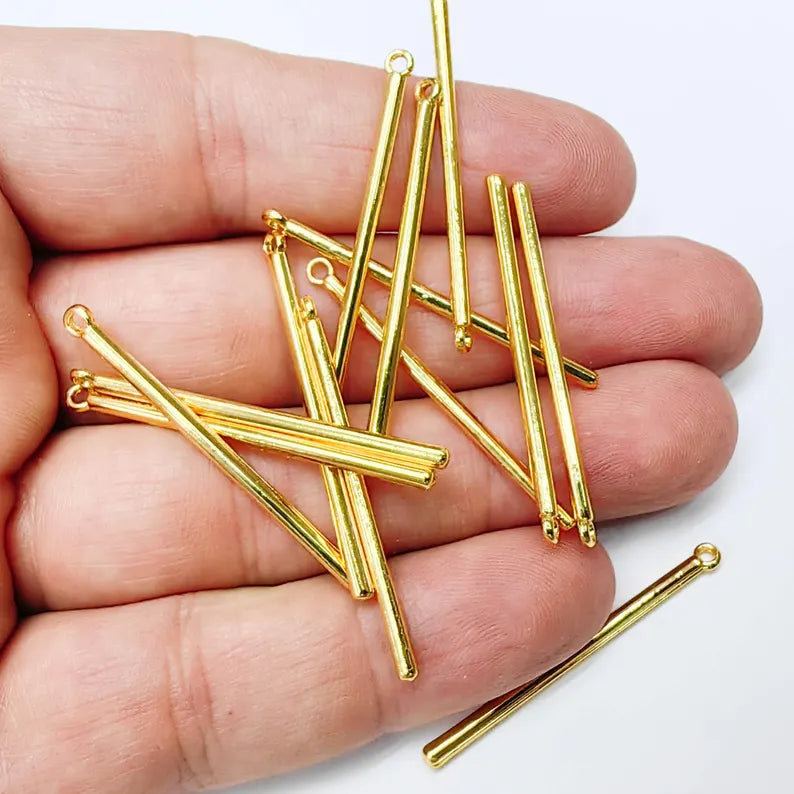 4 Minimalist Bar Pendant 40x2mm, Vertical Stick Charm, 24k Shiny Gold Zamac, Nickel Free, Lead Free, G37546