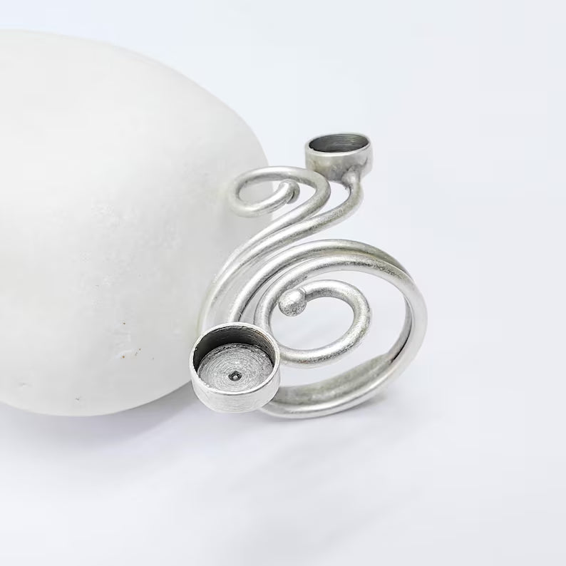 Adjustable Swirl Ring with 6mm Bezel, Antique Silver Plated Brass, Nickel Free, Lead Free, Handmade Jewelry Base G37547