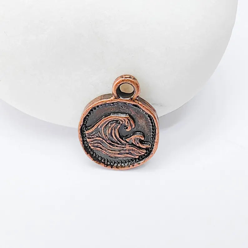 4 Ocean Wave Pendant, Wave Charm, Bracelet Charm, Earring Charm, Sea Symbol, Boho Beach, Surf Charm, Antique Copper Plated 16x13mm G37549
