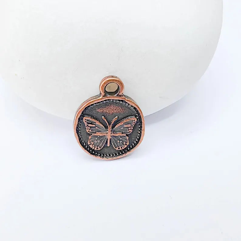 4 Double Sided Butterfly Pendant, Reversible Charm, Antique Copper Plated Zamak, Nickel Free, Lead Free, G37544