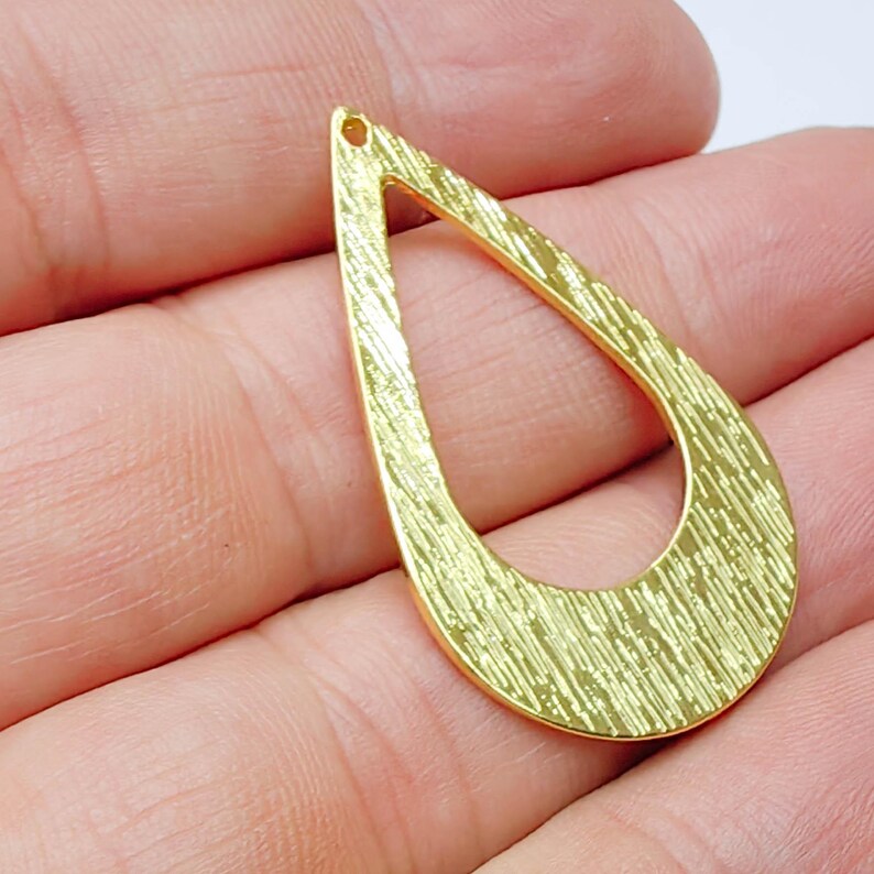 Textured Teardrop Pendant, Open Drop Charm 40x24mm, Double Sided 24k Gold Plated, G37555