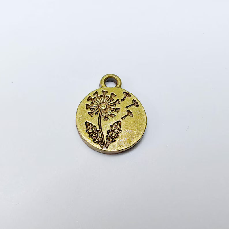 4 Dandelion Flower Charm, Double Sided Floral Plant, Nature Earring, Antique Bronze Plated 16x13mm G37556