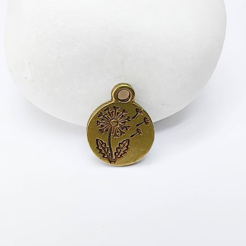 4 Dandelion Flower Charm, Double Sided Floral Plant, Nature Earring, Antique Bronze Plated 16x13mm G37556
