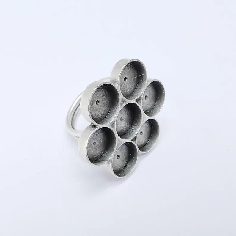 Multi Bezel Ring Base, Adjustable Flower Setting, 10mm Round Cabochon Holder G37557