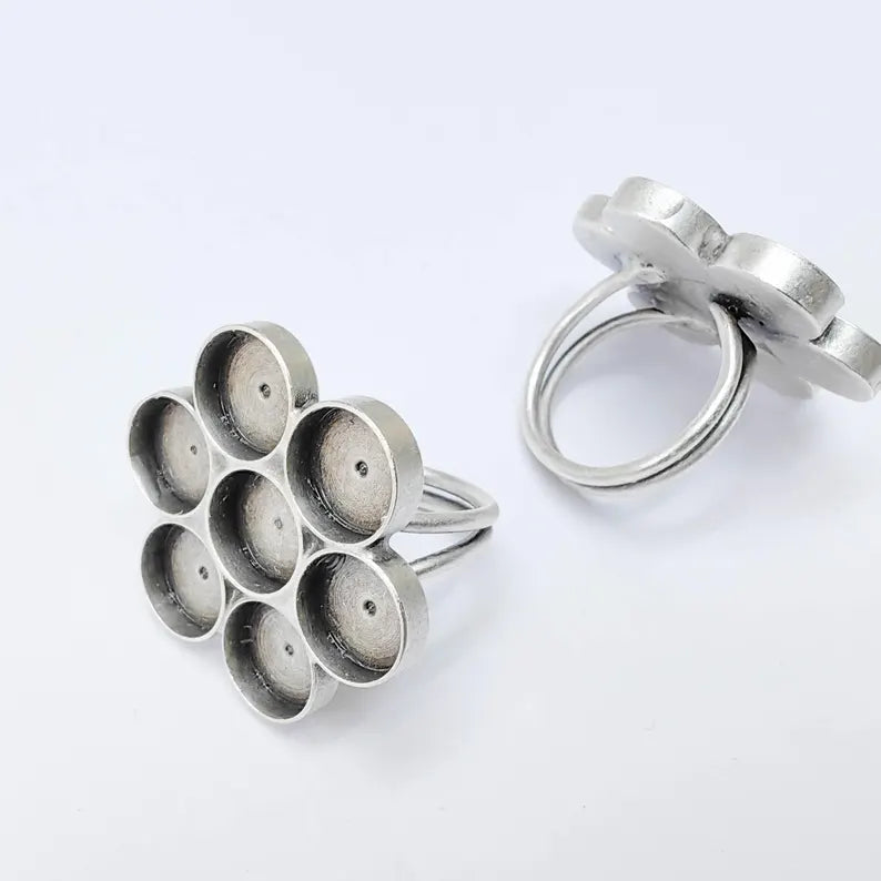 Multi Bezel Ring Base, Adjustable Flower Setting, 10mm Round Cabochon Holder G37557